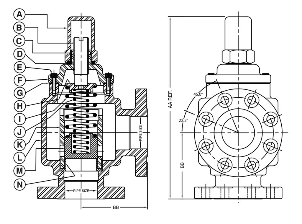 A Series Direct Acting valve dimensions